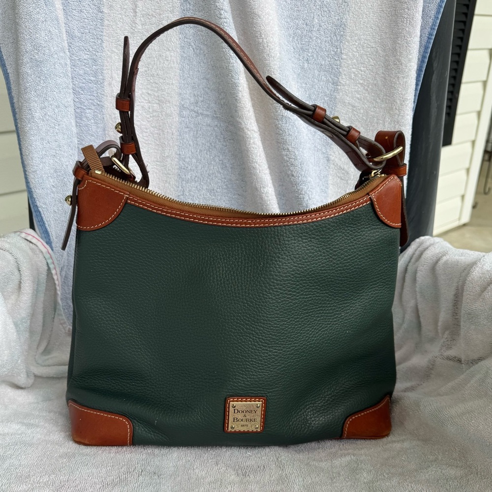 GUC Dooney & Bourke Shoulder (Hobo Style) Bag in Hunter Green Pebbled Leather.